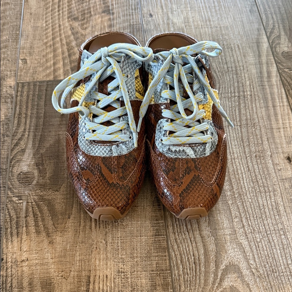 Larroude Brown Python-Effect Sneakers with Yellow… - image 4